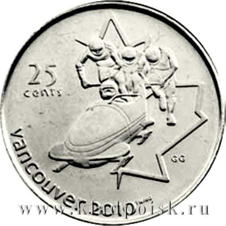 Монета  25 центов Канада, Олимпиада 2010 год Ванкувер – Бобслей