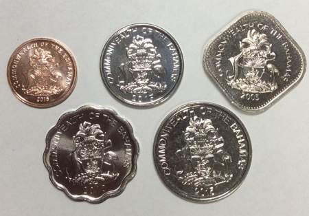 Набор монет Багамских островов 2005-2015 гг., 5 монет