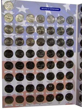 Набор монет 25 центов США серий «Штаты и территории» и «Национальные парки» в альбоме