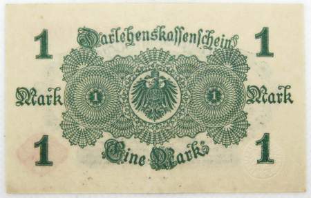 Банкнота 1 марка Германской империи 1914 года красная надпись