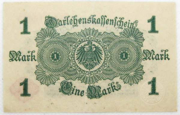 Банкнота 1 марка Германской империи 1914 года красная надпись