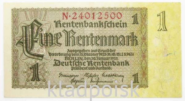 Банкнота 1 марка 1937 года - Германия Банкнота 1 марка 1937 года - Германия