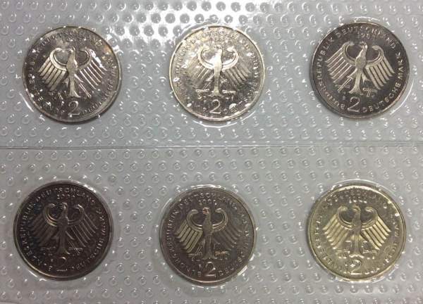 Набор юбилейных монет ФРГ 1980-1999 гг., 6 монет