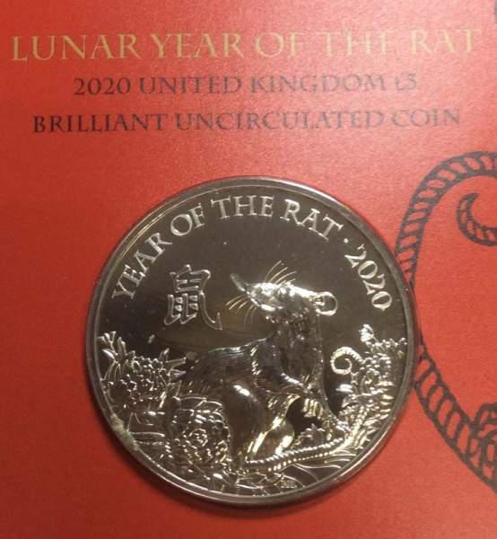 Памятная монета 5 фунтов Великобритании в буклете 2020 год крысы