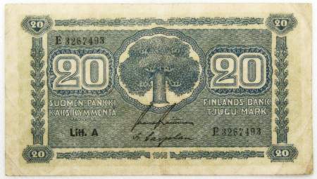 Банкнота 20 марок 1945 года Финляндия