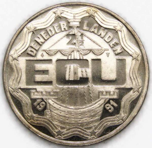 Монета 2 1/2 экю 1991 г. - 75-ый четырехдневный марш в Неймегене, Нидерланды