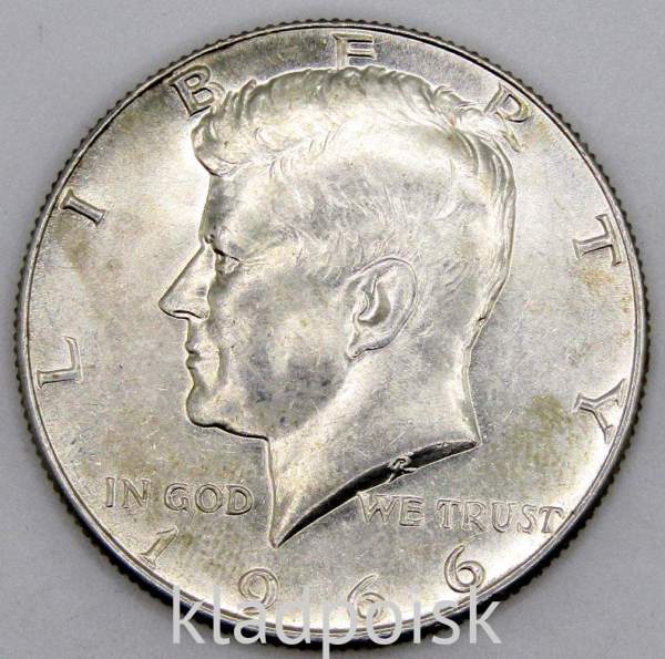 Монета 50 центов США «Кеннеди» 1966 года серебро 400 пробы, арт 6