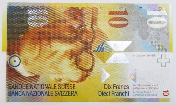 Банкнота 10 франков 2008 года Швейцария