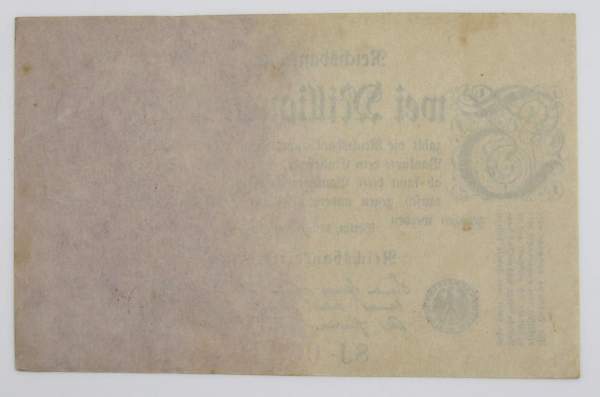 Банкнота 2 миллиона марок 1923 года - Веймарская Республика KM 104, арт 2 Банкнота 2 миллиона марок 1923 года - Веймарская Республика KM 104, арт 2