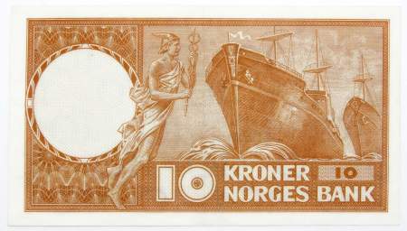 Банкнота 10 крон 1973 года Норвегия