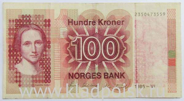 Банкнота 100 крон 1985 года Норвегия