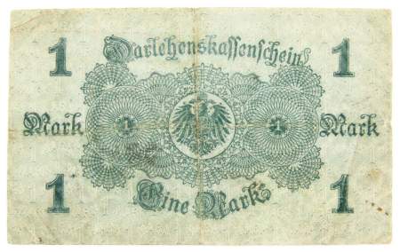 Банкнота 1 марка Германской империи 1914 года красная надпись
