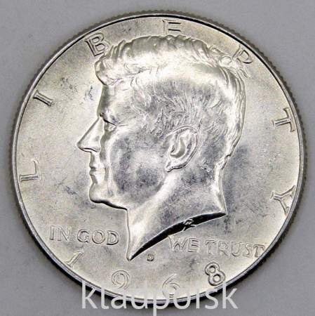 Монета 50 центов США «Кеннеди» 1968 года серебро 400 пробы