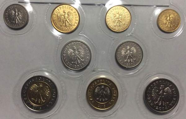 Набор регулярных монет Польши 2009-2015 гг., 9 монет