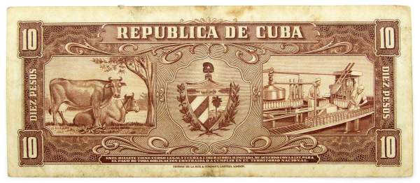 Банкнота 10 песо 1958 года Куба