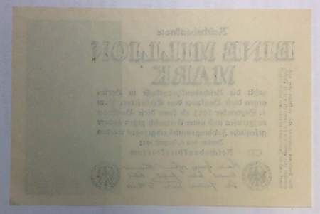 Банкнота 1 миллион марок 1923 года - Веймарская Республика KM# 102, арт 2