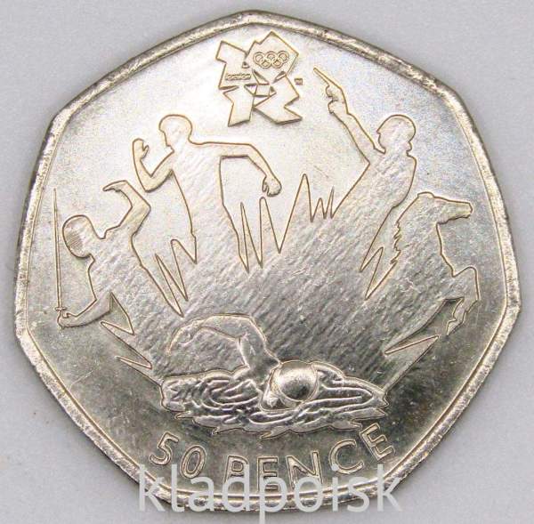 Памятная монета 50 пенсов 2011 года Пятиборье - Олимпийские игры в Лондоне