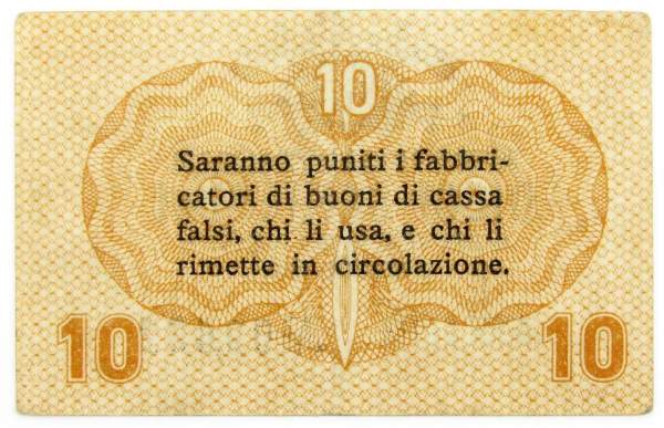 Банкнота 10 чентезимо 1918 года, Австро-Венгерская оккупация Венеции, Италия