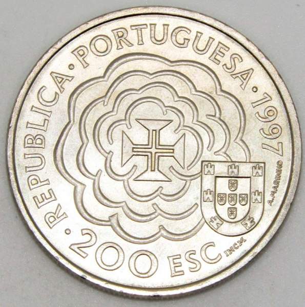 Монета 200 эскудо 1997 года, Португалия, 390 лет со дня смерти Бенто ди Гойш