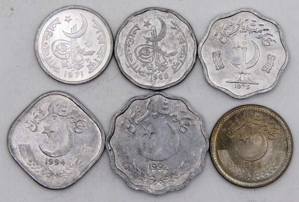 Набор регулярных монет Пакистана 1968-1996 гг., 6 монет