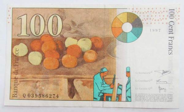 Банкнота 100 франков 1997 года Франция (Сезанн) Банкнота 100 франков 1997 года Франция (Сезанн)