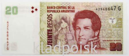 Банкнота Аргентина 20 песо 2018 года, арт 3