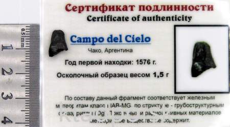Осколок метеорита Campo del Cielo, арт 12