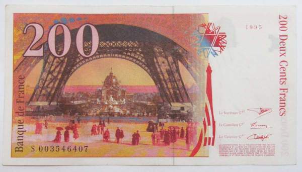 Банкнота 200 франков 1995 года Франция (Эйфель)