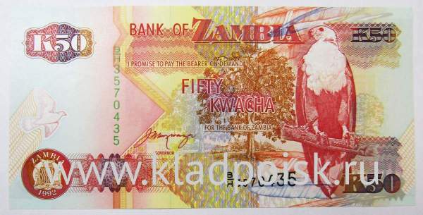 Банкнота Замбия 50 квач 1992 г. Банкнота Замбия 50 квач 1992 г.