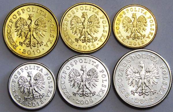 Набор регулярных монет Польши 2009-2013 гг., 6 монет
