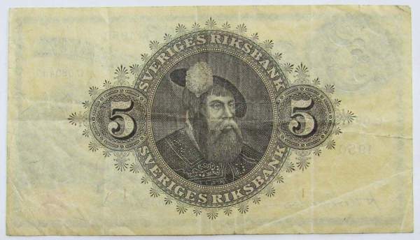Банкнота 5 крон 1950 года Швеция