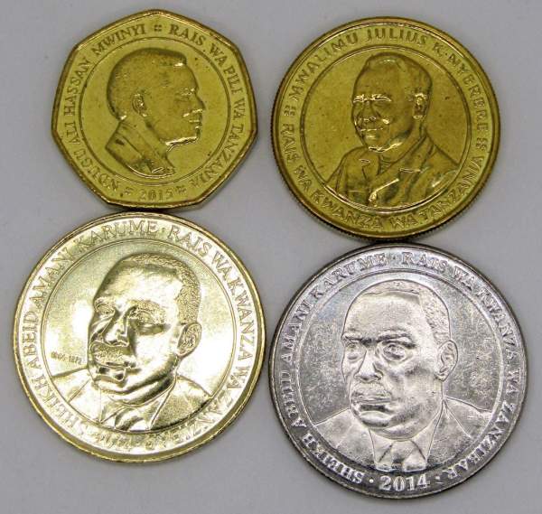 Набор регулярных монет Танзании 2014-2015 гг, 4 монеты
