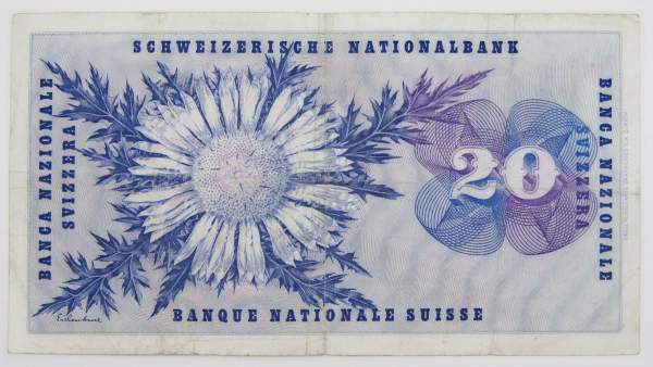 Банкнота 20 франков 1974 года Швейцария