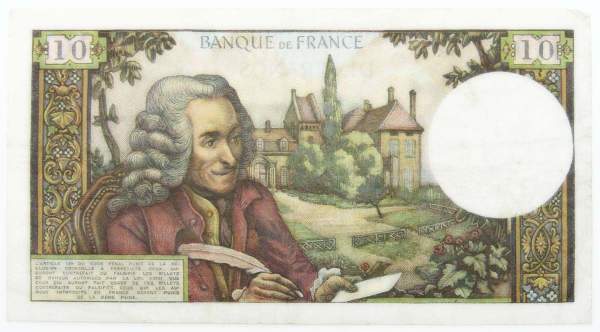 Банкнота 10 франков 1963 года Франция (Вольтер)
