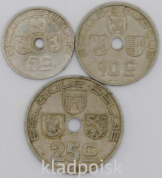 Набор монет Бельгии 1938-1940 гг., 3 монеты
