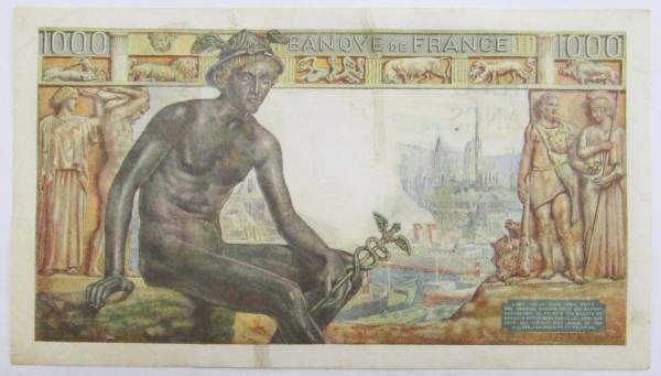 Банкнота 1000 франков 1943 года Франция Банкнота 1000 франков 1943 года Франция