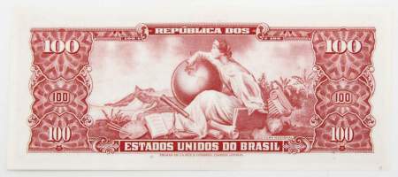Банкнота Бразилия 100 крузейро 1966 года