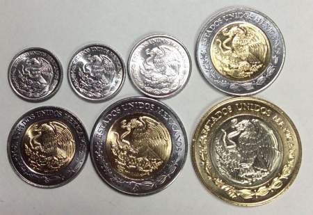 Набор регулярных монет Мексики 2016-2017 гг., 7 монет