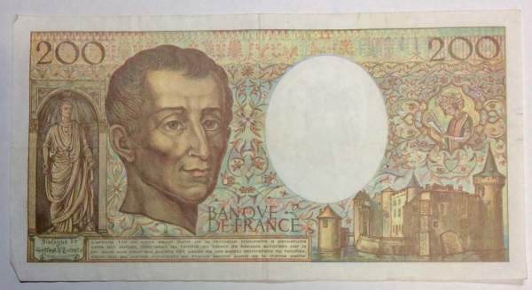 Банкнота 200 франков 1990 года Франция (Монтескьё)