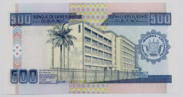 Банкнота 500 франков Бурунди 2013 года