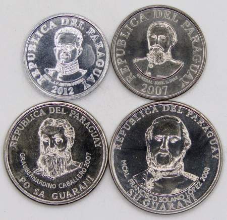 Набор регулярных монет Парагвая 2007-2012 гг., 4 монеты