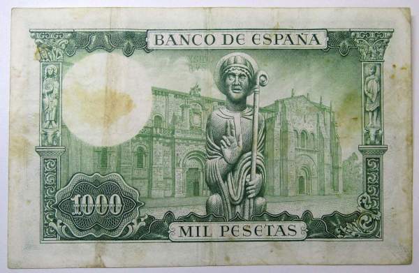 Банкнота 1000 песет 1965 года Испания