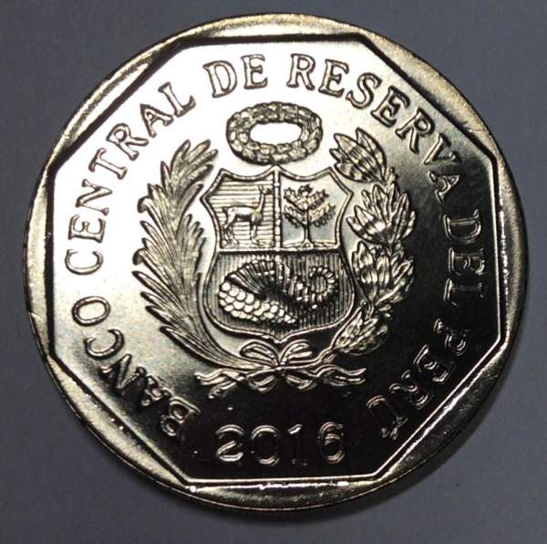 Монета Перу 1 соль Кабеса де Вака, 2016