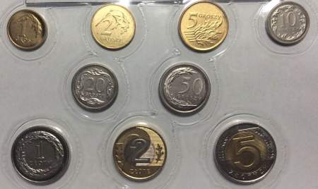 Набор регулярных монет Польши 2009-2015 гг., 9 монет