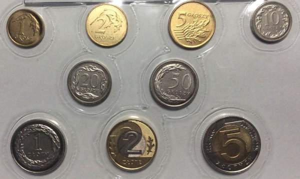 Набор регулярных монет Польши 2009-2015 гг., 9 монет