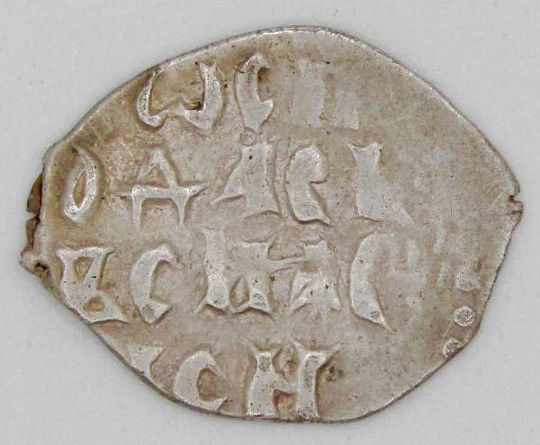 Денга Иван III Васильевич (чешуя), серебро, Новгород, Штемпели ручной резки, ПГ № 8122в Денга Иван III Васильевич (чешуя), серебро, Новгород, Штемпели ручной резки, ПГ № 8122в