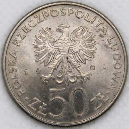 Монета 50 злотых Польша, Владислав Сикорский, 1981, арт 2