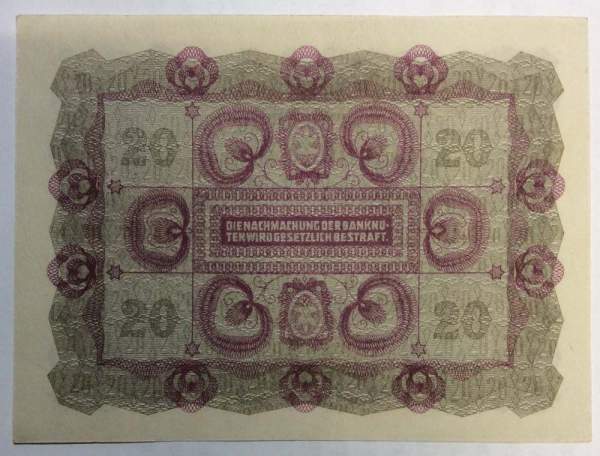 Банкнота 20 крон 1922 года Австрия, арт 3