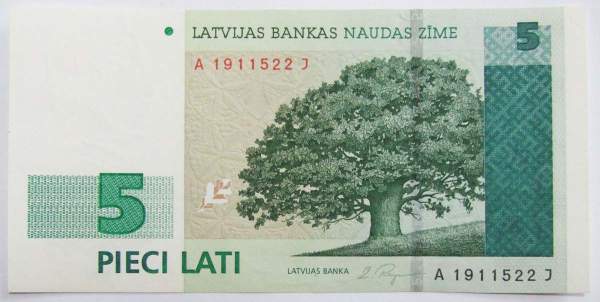 Банкнота 5 латов 1996 года Латвия