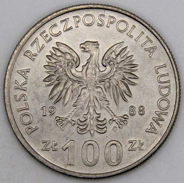 Монета 100 злотых Польша, 70 лет Великопольскому восстанию, 1988